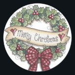 Merry Christmas Wreath Sticker<br><div class="desc">Merry Christmas Wreath Sticker</div>