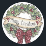 Merry Christmas Wreath Sticker<br><div class="desc">Merry Christmas Wreath Sticker</div>