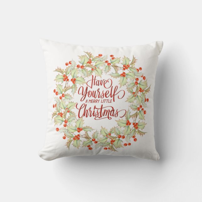 Merry Christmas Wreath Throw Pillow (Front)