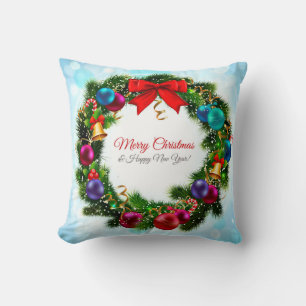 Merry Christmas Wreath Throw Pillow