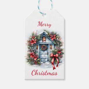 Merry Christmas Wreath Vector Gift Tag