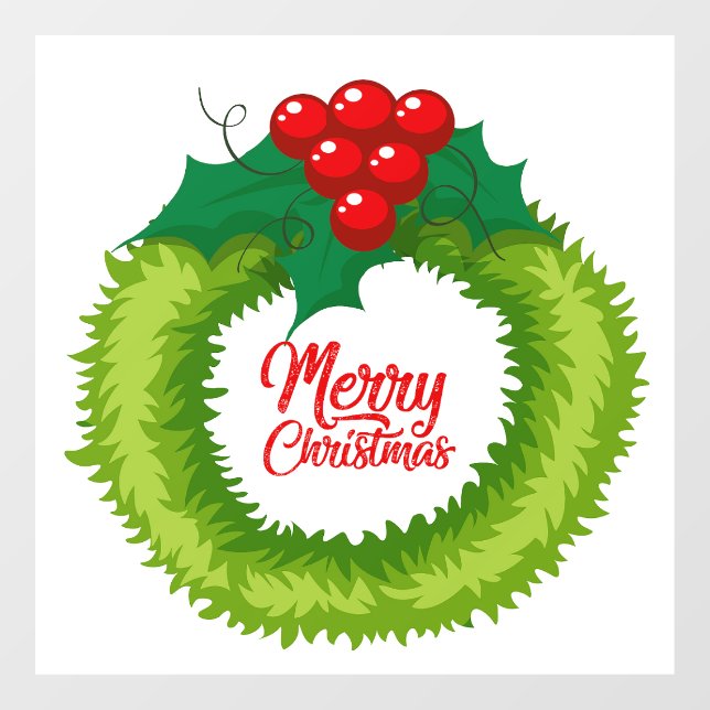 Merry Christmas Wreath Window Cling (Sheet)