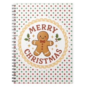 Merry Christmas wreath with gingerbread man Notebook