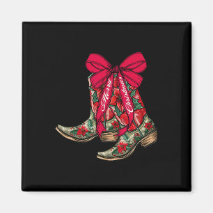 Merry Christmas Xmas Cowboy Boots Coquette Bow Paj Magnet