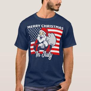 Merry Christmas Xmas in July 4th Party Santa Funny T-Shirt