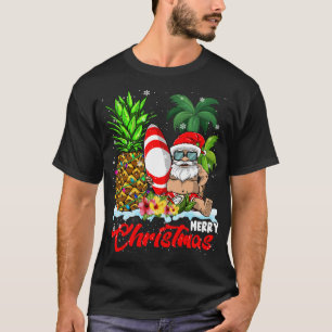 Merry Christmas Xmas Lights Santa Surfing Hawaiian T-Shirt