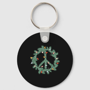 Merry Christmas Xmas Peace Sign Lights Funny Retro Keychain