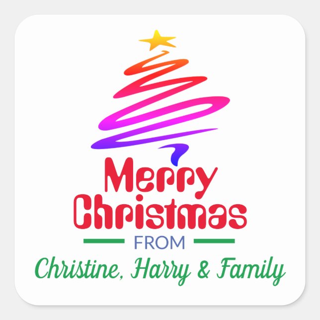 Merry Christmas. Xmas Present Square Sticker (Front)