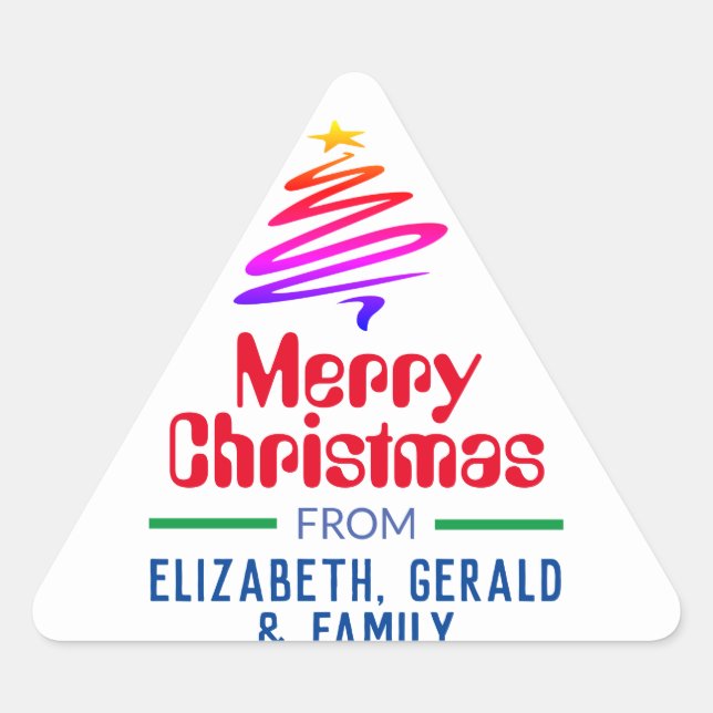 Merry Christmas. Xmas Present Triangle Sticker (Front)