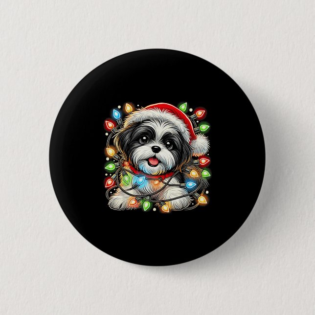 Merry Christmas Xmas Shih Tzu Santa Dog Men Women  2 Inch Round Button (Front)