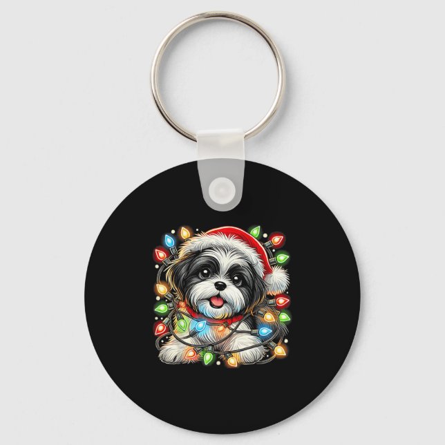 Merry Christmas Xmas Shih Tzu Santa Dog Men Women  Keychain (Front)