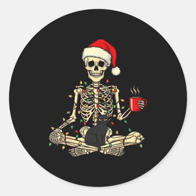 Merry Christmas Xmas Skull Skeleton Funny Matching Classic Round Sticker (Front)