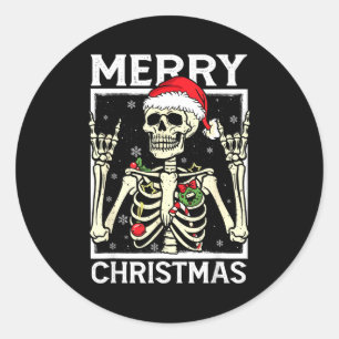 Merry Christmas Xmas Skull Skeleton Funny Men Wome Classic Round Sticker
