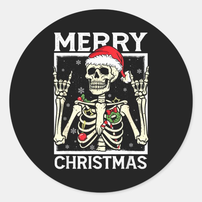 Merry Christmas Xmas Skull Skeleton Funny Men Wome Classic Round Sticker (Front)
