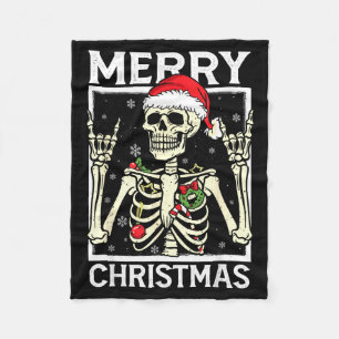 Merry Christmas Xmas Skull Skeleton Funny Men Wome Fleece Blanket