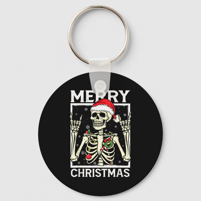 Merry Christmas Xmas Skull Skeleton Funny Men Wome Keychain (Front)