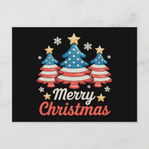 Merry Christmas Xmas Tree American US Flag Holiday Postcard