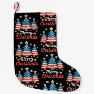 Merry Christmas Xmas Tree American US Flag Small Christmas Stocking