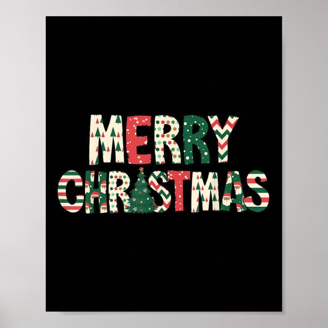 Merry Christmas Xmas Tree Santa Claus Family Pajam Poster (Front)
