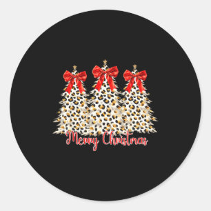 Merry Christmas Xmas Trees Leopard Coquette Bow Ho Classic Round Sticker