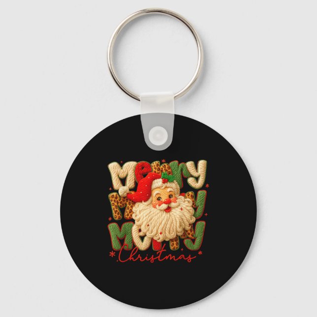 Merry Christmas Xmas Vibes Santa Latch Hook Yarn C Keychain (Front)