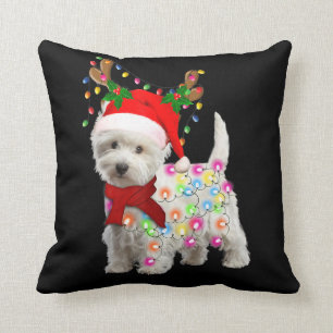Merry Christmas Xmas Westie Dog Reindeer Cosplay Throw Pillow