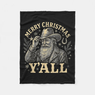Merry Christmas Y’all Cowboy Western Santa Tee  Fleece Blanket