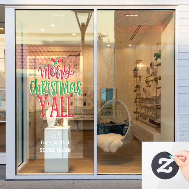 Merry Christmas y’All Red Green Logo Store Name Window Cling (Store Window)