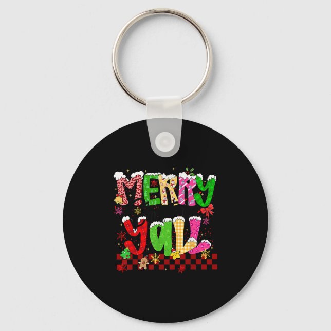 Merry Christmas Y’all Southern Christmas Tree Girl Keychain (Front)