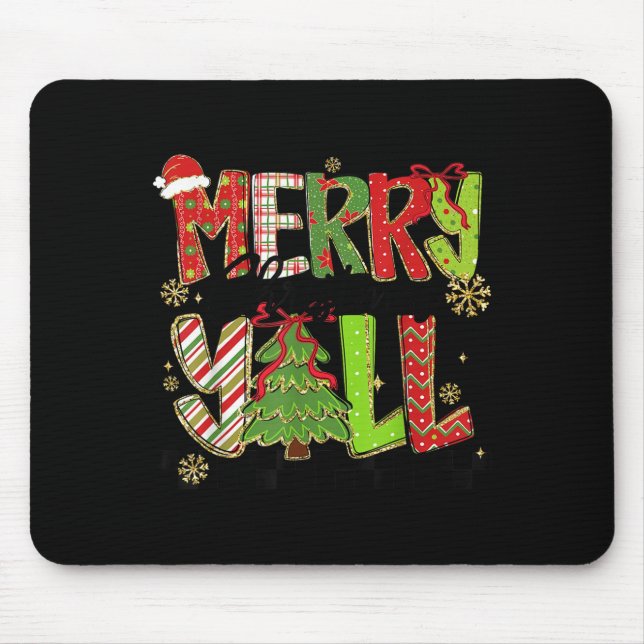 Merry Christmas Y’all Southern Christmas Tree Girl Mouse Pad (Front)