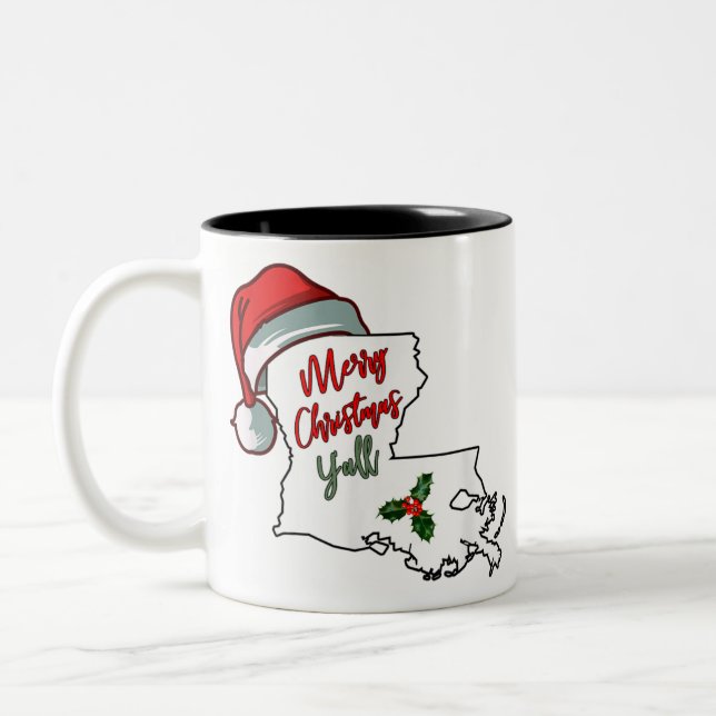 Merry christmas y all southern louisiana santa hat Two-Tone coffee mug (Left)