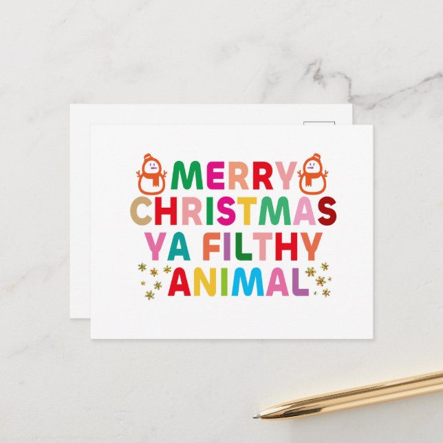Merry Christmas Ya Filthy Animal Postcard (Front/Back In Situ)