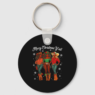 Merry Christmas Y'all Black Cowgirls African Chris Keychain