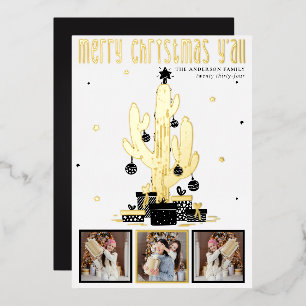 Merry Christmas Y'all Cactus Foil Holiday Card