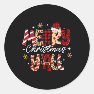 Merry Christmas Y'all Christmas Xmas Men Women Kid Classic Round Sticker