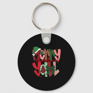 Merry Christmas Yall Coquette Bow Plaid Leopard Gi Keychain