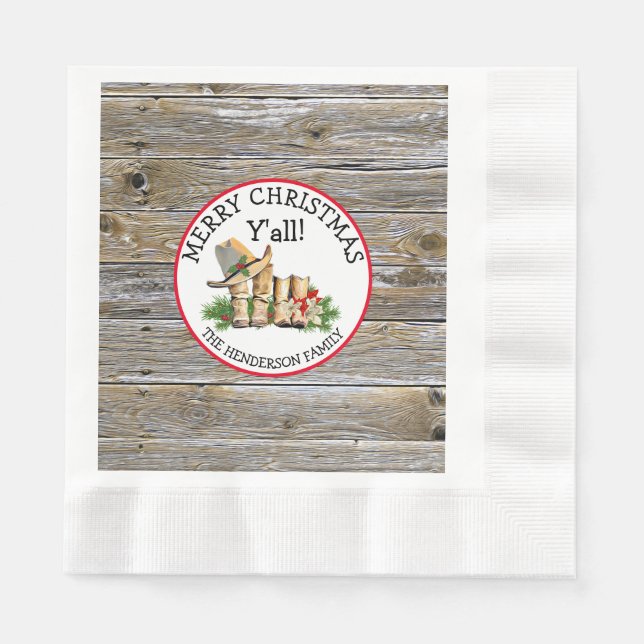 Merry Christmas Y'all Country and Western Rustic   Napkin (Front)