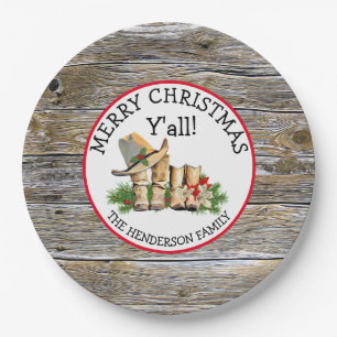 Merry Christmas Y'all Country and Western Rustic  Paper Plate