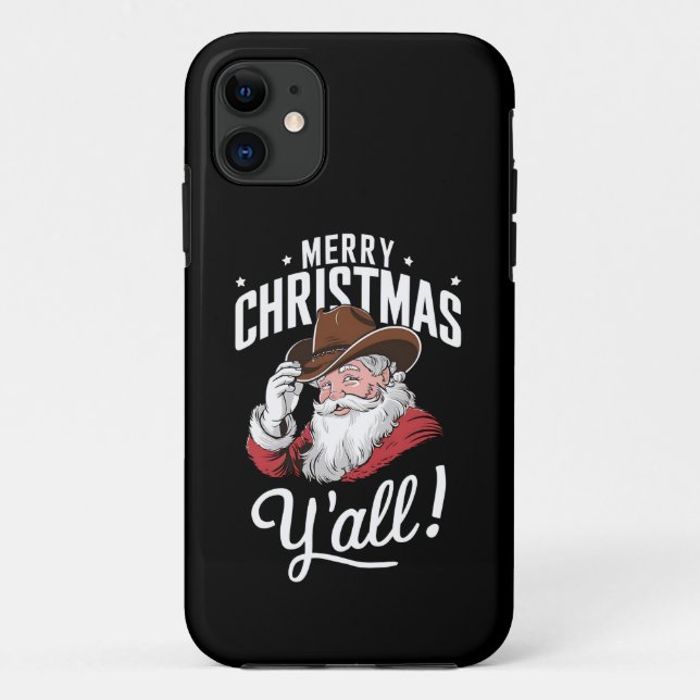 Merry Christmas Y'all Country Cowboy Santa Claus Case-Mate iPhone Case (Back)