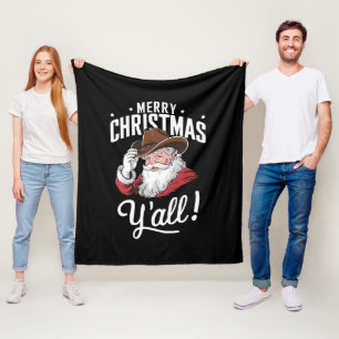 Merry Christmas Y'all Country Cowboy Santa Claus Fleece Blanket