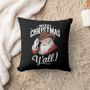 Merry Christmas Y'all Country Cowboy Santa Claus Throw Pillow