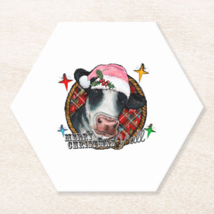 Merry Christmas Yall Cow Paper Coaster