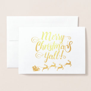 Merry Christmas Y'all Fancy Script Foil Blank Card
