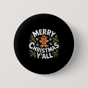 Merry Christmas Yall Gingerbread Cowboy Howdy West 2 Inch Round Button