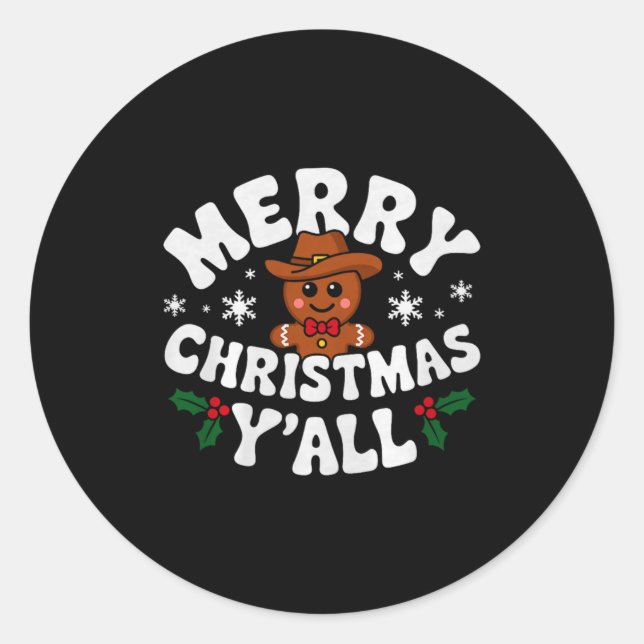 Merry Christmas Yall Gingerbread Cowboy Howdy West Classic Round Sticker (Front)