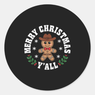 Merry Christmas Yall Gingerbread Cowboy Howdy West Classic Round Sticker