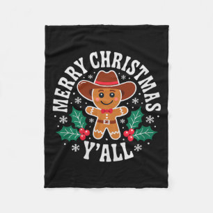 Merry Christmas Yall Gingerbread Cowboy Howdy West Fleece Blanket
