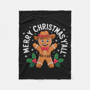 Merry Christmas Yall Gingerbread Cowboy Howdy West Fleece Blanket