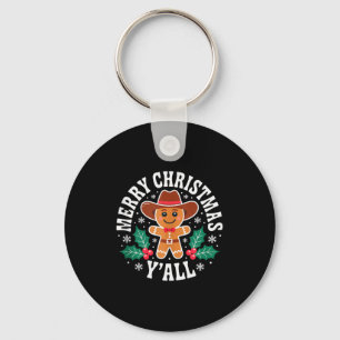 Merry Christmas Yall Gingerbread Cowboy Howdy West Keychain