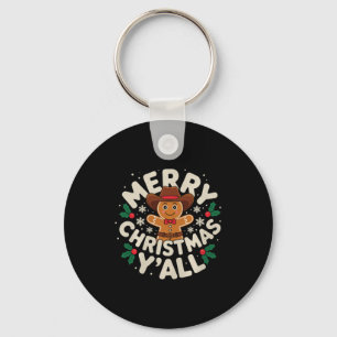 Merry Christmas Yall Gingerbread Cowboy Howdy West Keychain
